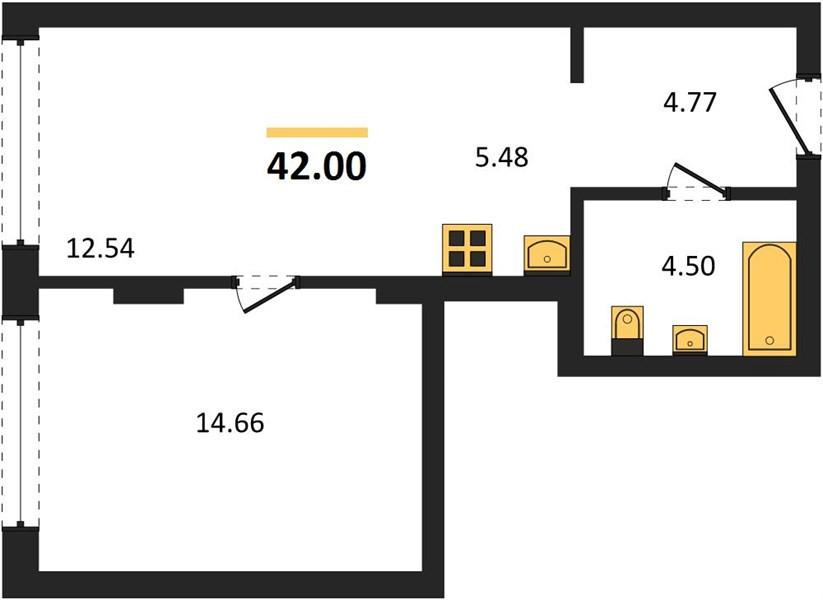 2-комнатная 42 м2 в ЖК undefined корпус null этаж 2