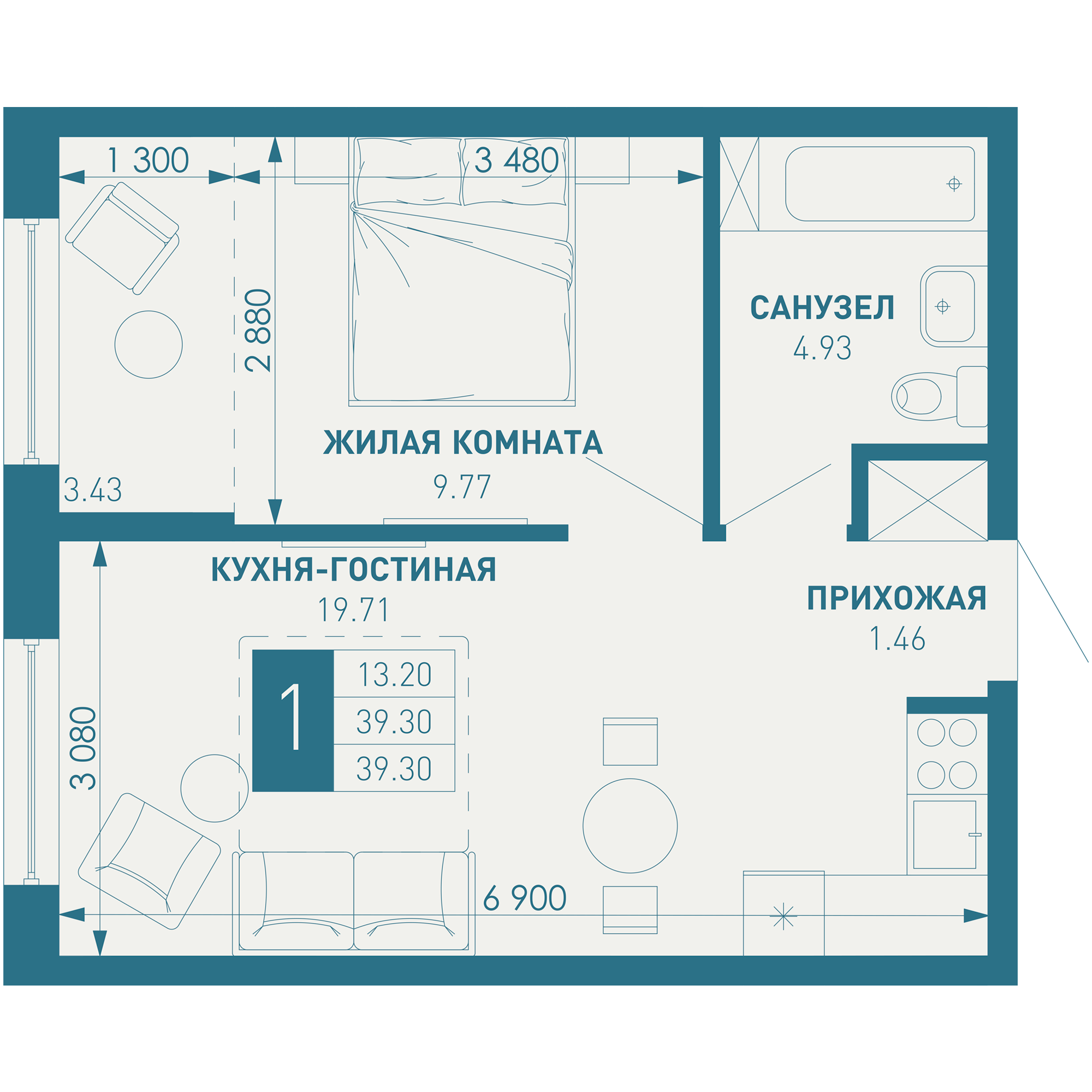 1-комнатная 39 м2 в ЖК ИНАЧЕ в Молодежном корпус null этаж 7