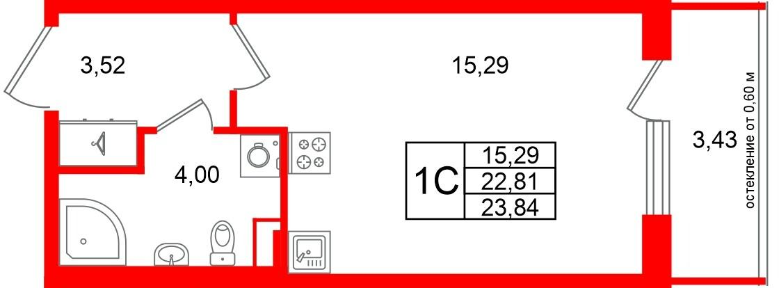 Студия 22 м2 в ЖК Универ Сити корпус null этаж 1