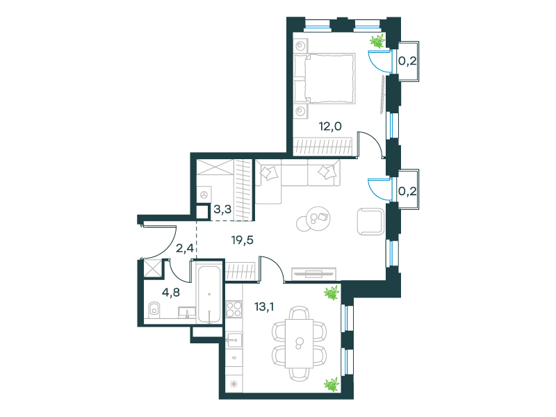 2-комнатная 55 м2 в ЖК Level Селигерская корпус null этаж 9