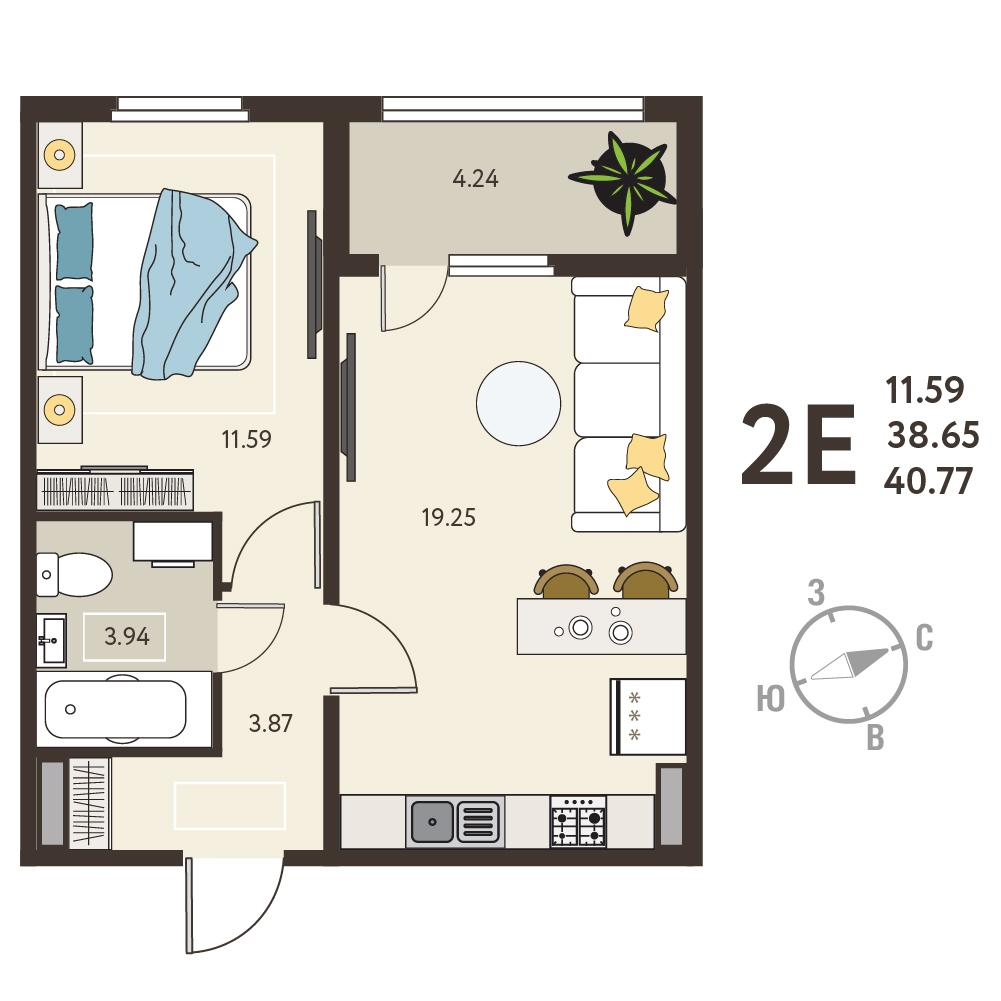 1-комнатная 40 м2 в ЖК ИНСТЕП.СИТИ корпус null этаж 12