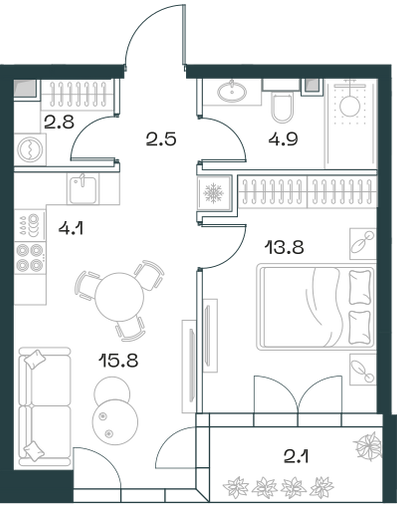 2-комнатная 46 м2 в ЖК Shift корпус null этаж 6