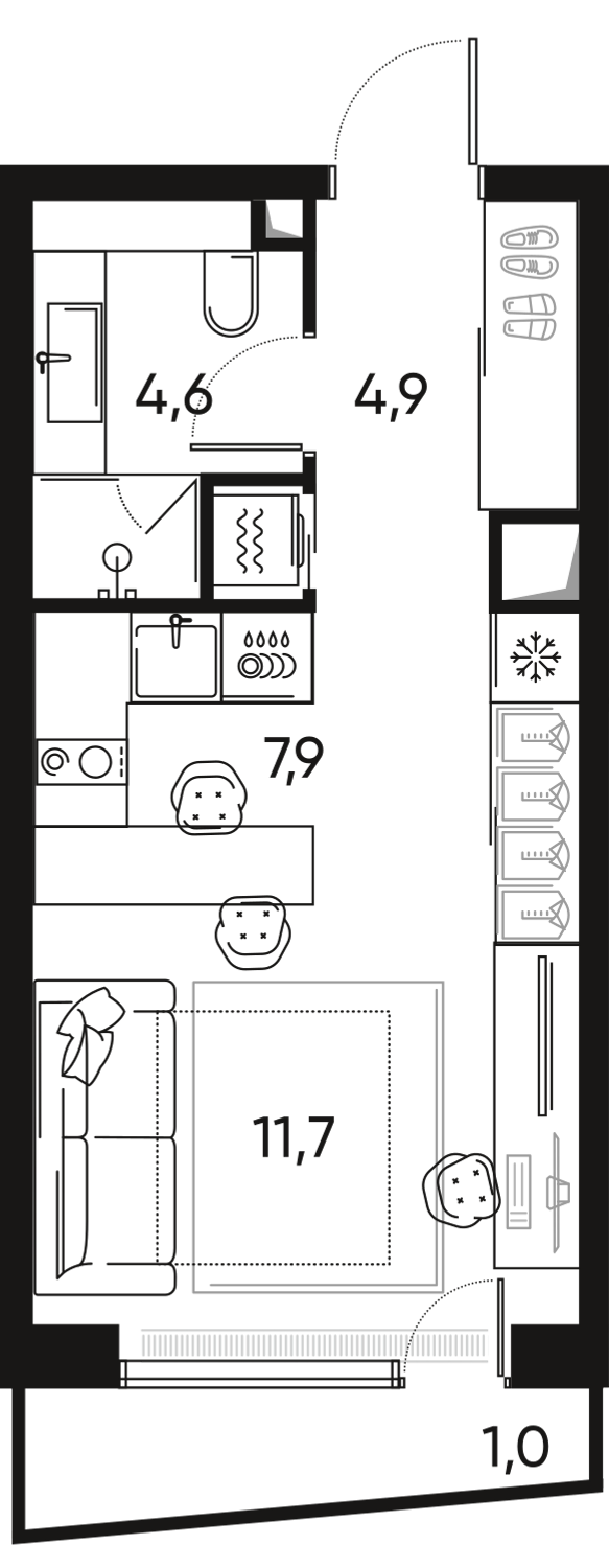 1-комнатная 30 м2 в ЖК Pride корпус null этаж 14