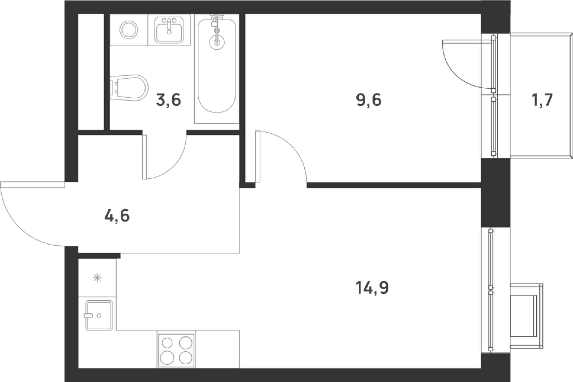 1-комнатная 33 м2 в ЖК Форевиль корпус null этаж 13