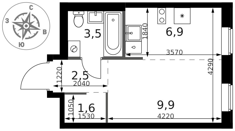 Студия 24 м2 в ЖК 1-й Ясеневский корпус null этаж 2
