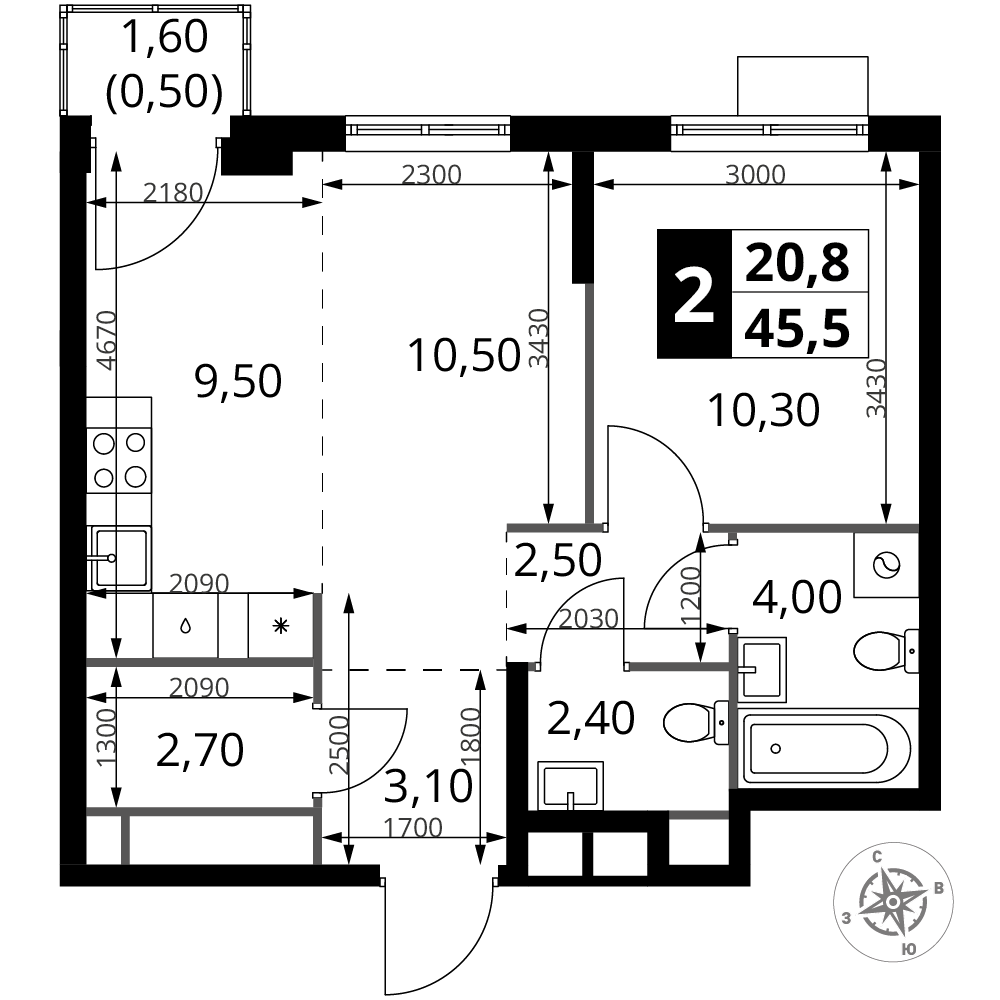 2-комнатная 45 м2 в ЖК 1-й Химкинский корпус null этаж 5