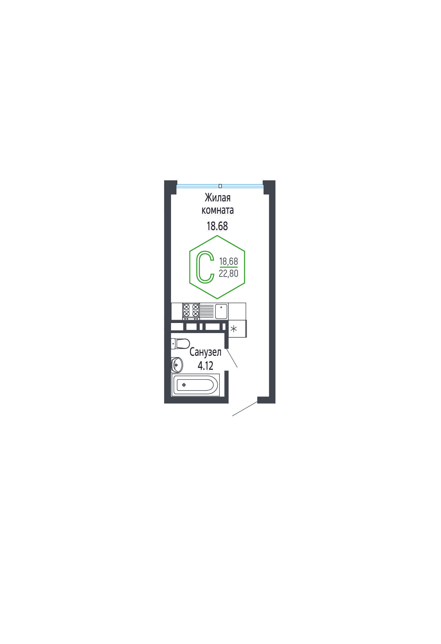 Студия 22 м2 в ЖК Гарантия Prime корпус null этаж 7