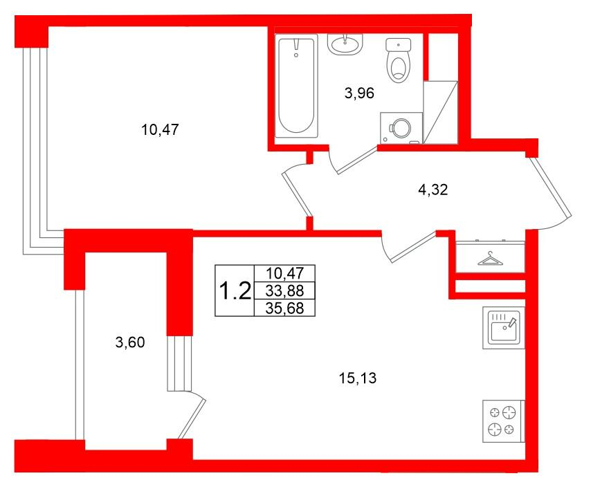 1-комнатная 33 м2 в ЖК Титул в Московском корпус null этаж 12