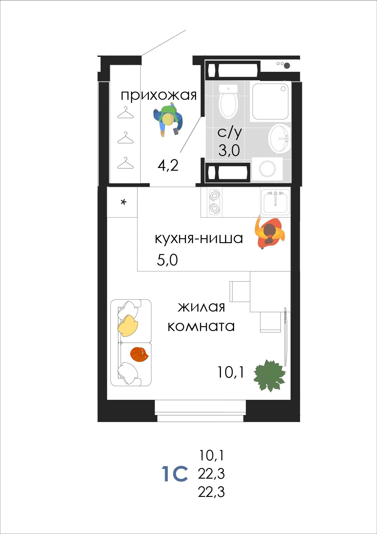 Студия 22 м2 в ЖК Дом Пятница корпус null этаж 15