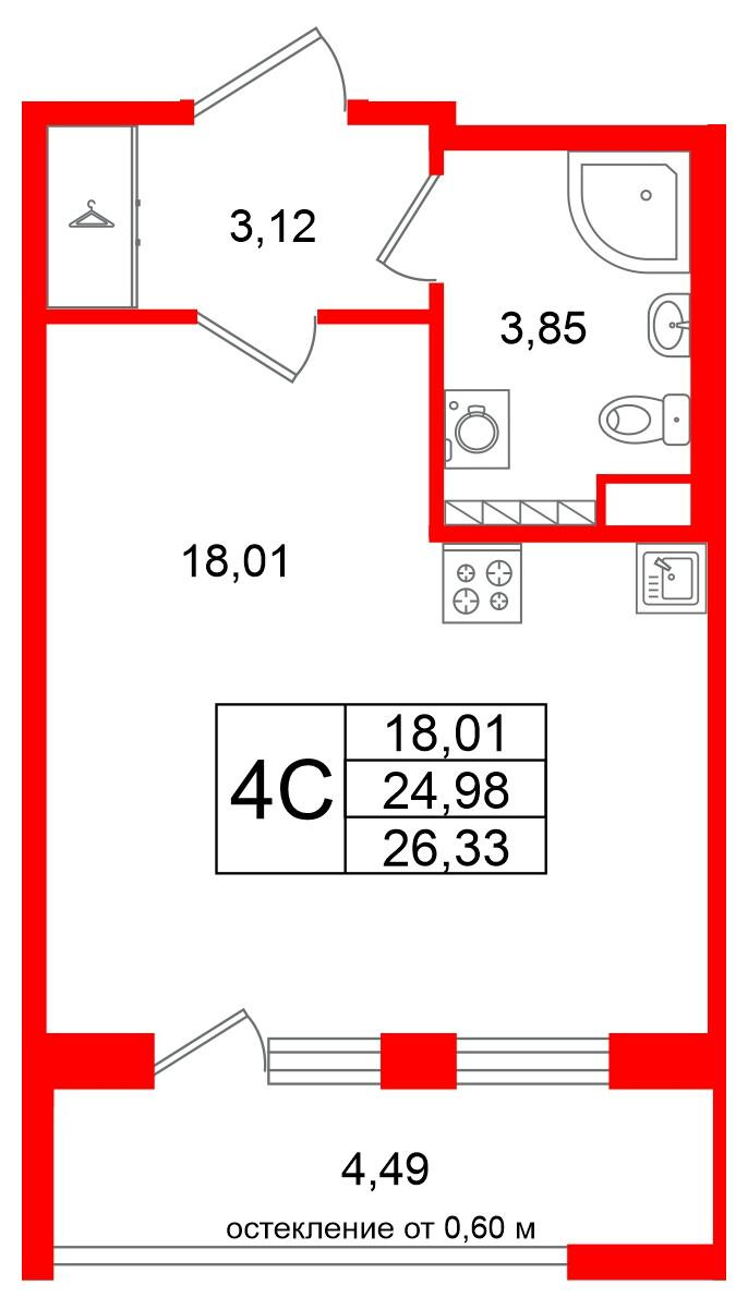 Студия 24 м2 в ЖК Univer City корпус null этаж 3