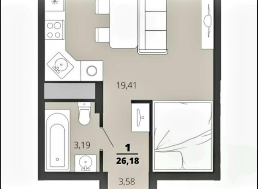 Студия 26.2 м2 в ЖК undefined корпус null этаж 17