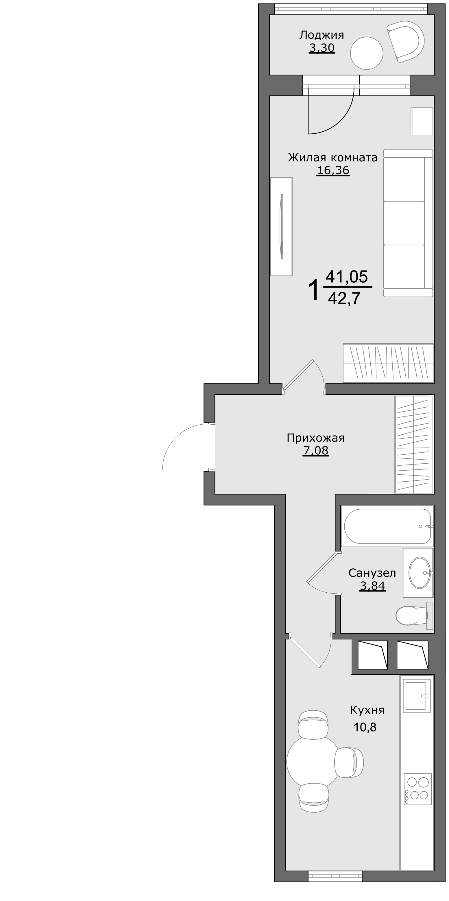 1-комнатная 42 м2 в ЖК Клевер корпус null этаж 5