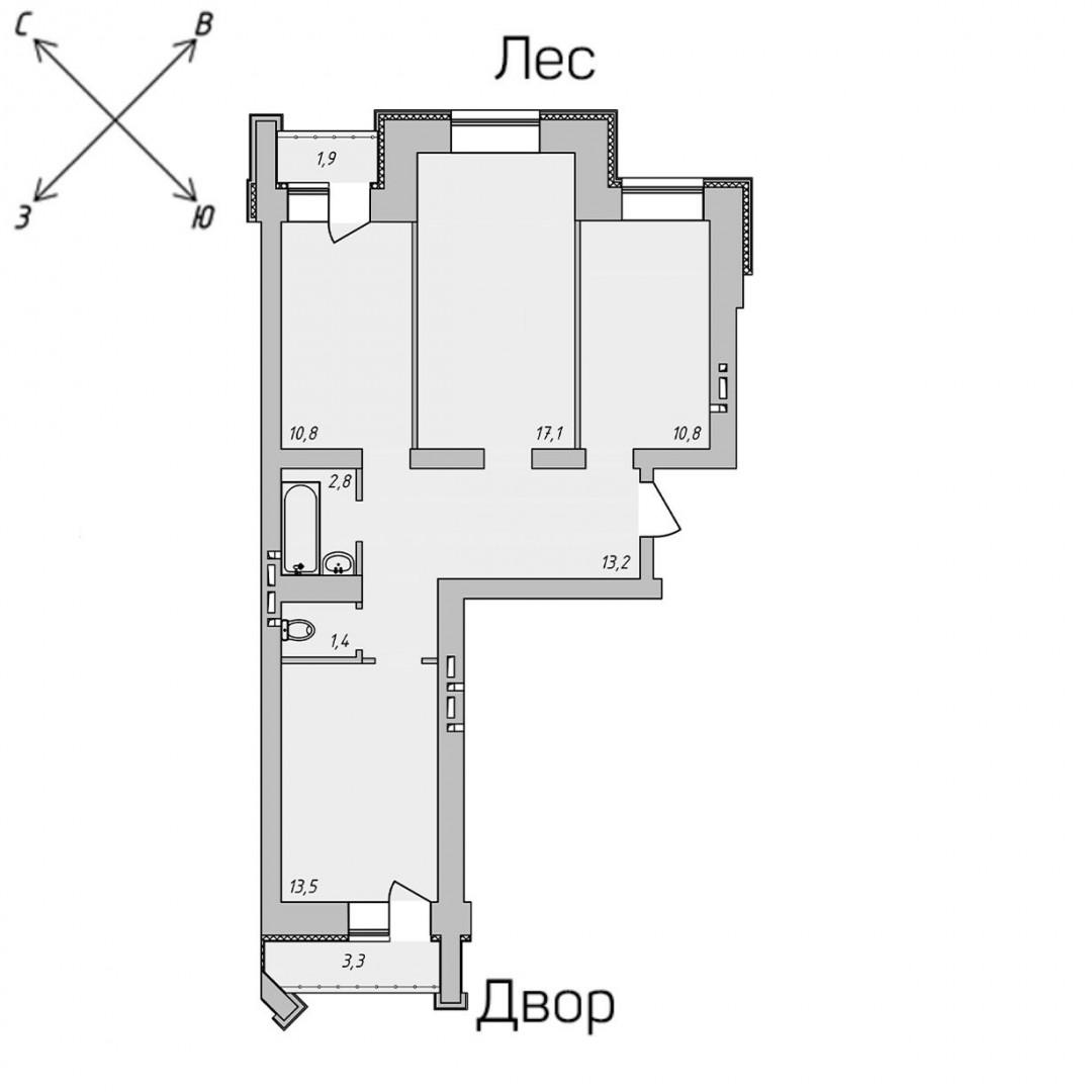 3-комнатная 70.5 м2 в ЖК undefined корпус null этаж 5