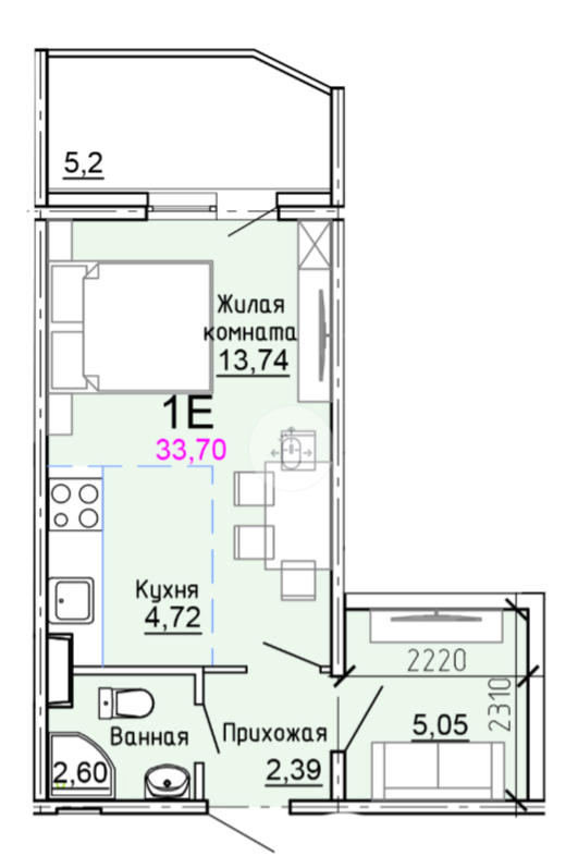 Студия 33.7 м2 в ЖК undefined корпус null этаж 5