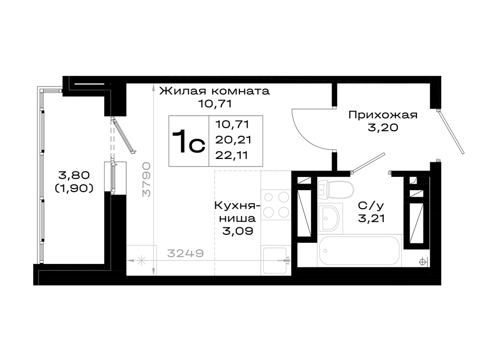 Студия 22 м2 в ЖК Октябрь парк корпус null этаж 18