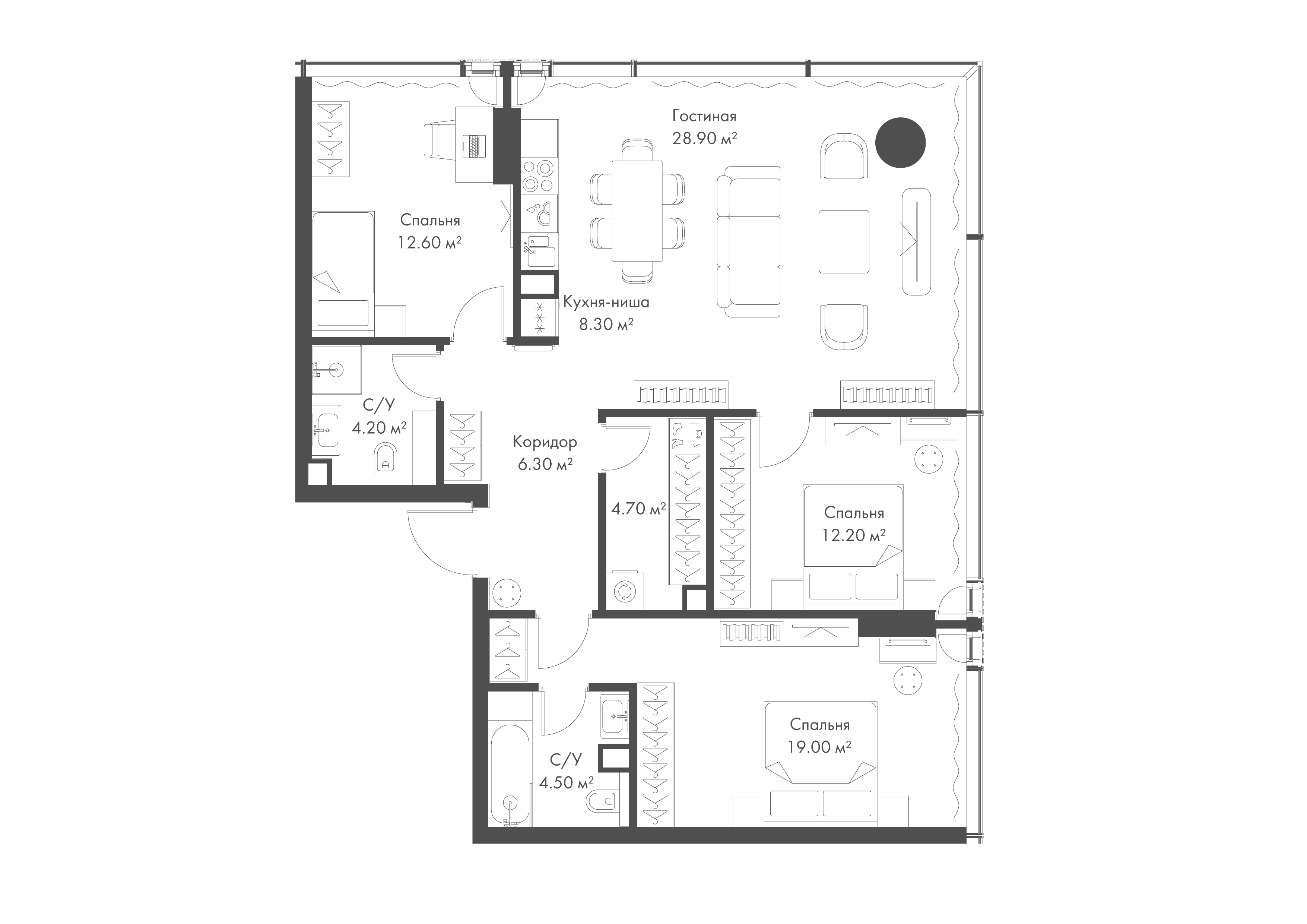 3-комнатная 100 м2 в ЖК SLAVA корпус null этаж 18