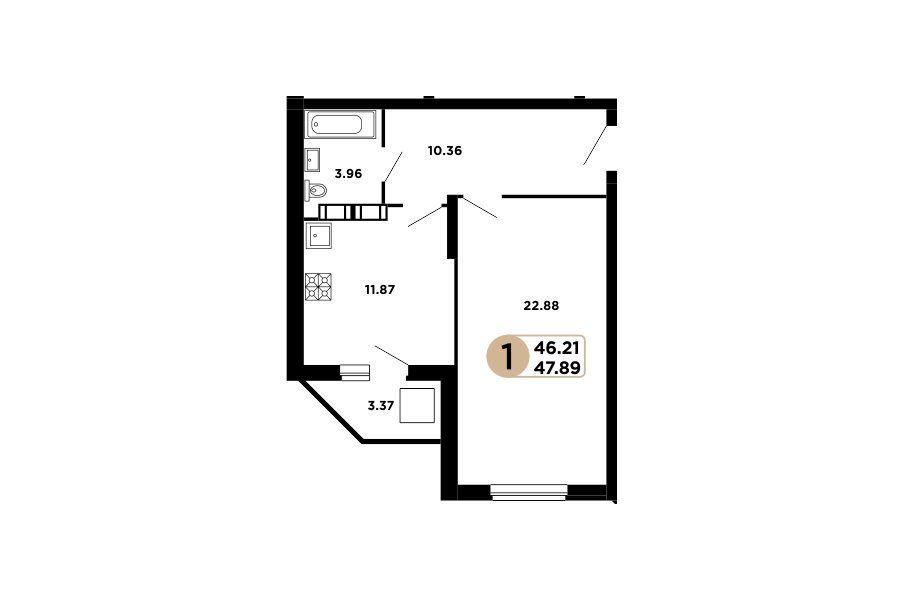 1-комнатная 51 м2 в ЖК Московский корпус null этаж 22