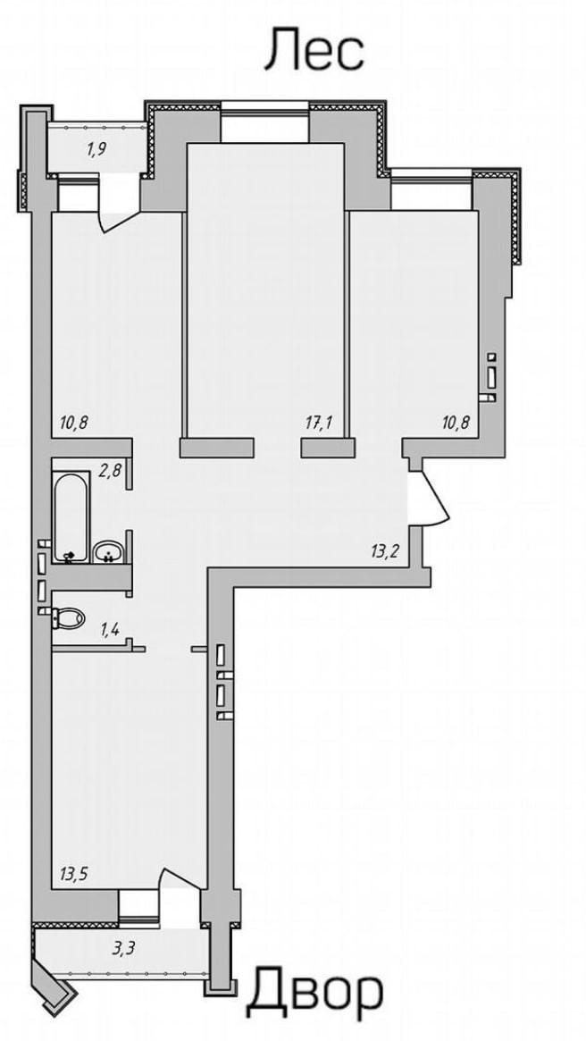 3-комнатная 70.5 м2 в ЖК undefined корпус null этаж 5