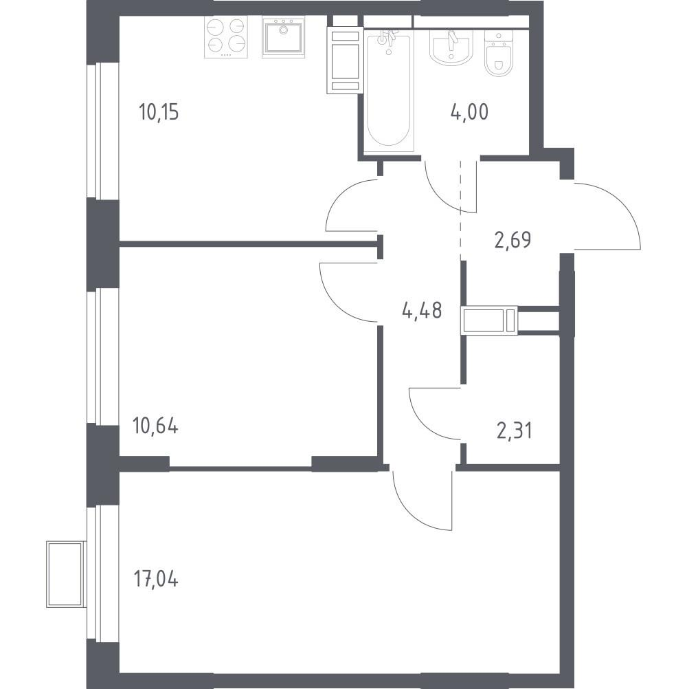 2-комнатная 50.2 м2 в ЖК undefined корпус null этаж 3