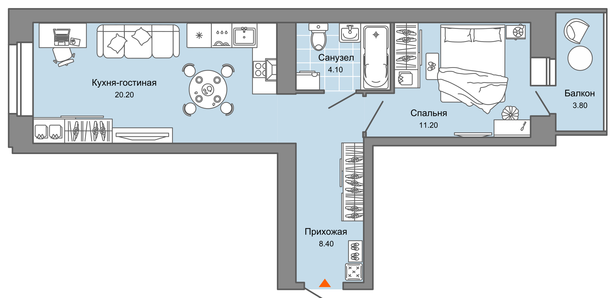 2-комнатная 45 м2 в ЖК Камаполис корпус null этаж 7