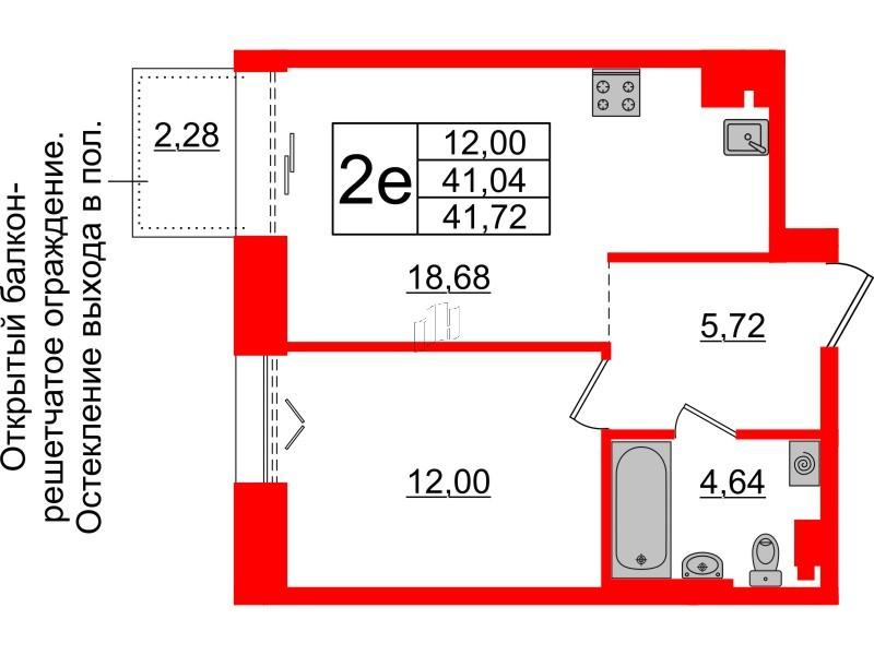 1-комнатная 41 м2 в ЖК Империал Клаб корпус null этаж 6