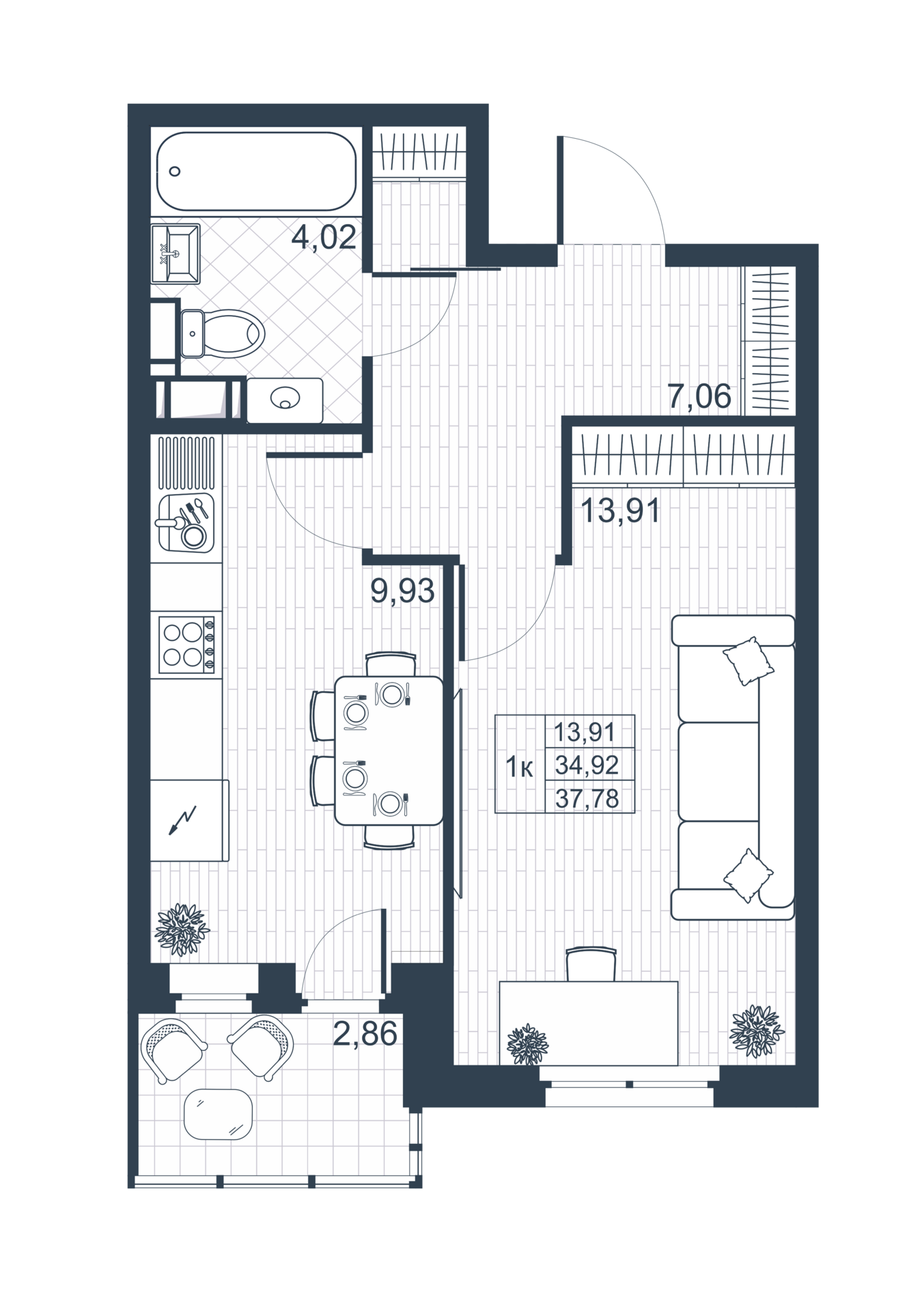 1-комнатная 36 м2 в ЖК Ново-Антропшино корпус null этаж 3