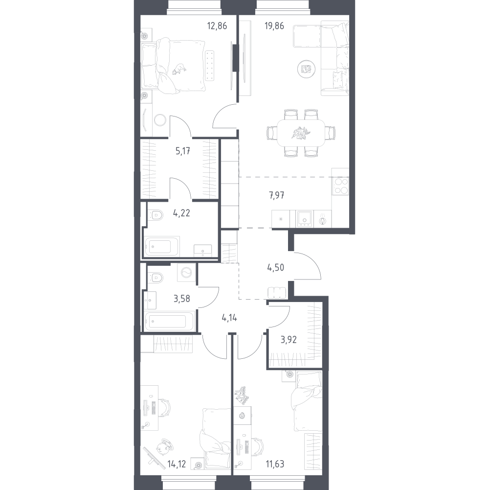 Студия 91 м2 в ЖК Заречье Парк корпус null этаж 4