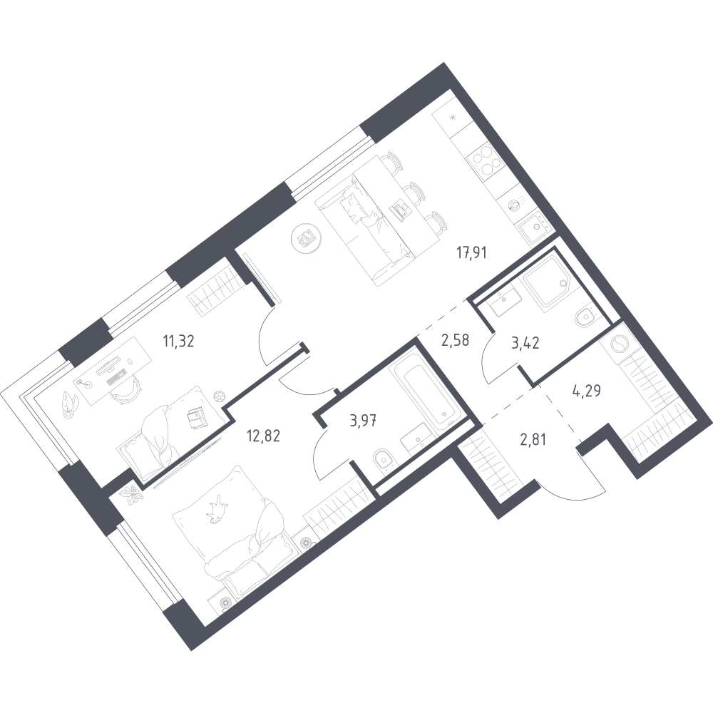 2-комнатная 59 м2 в ЖК Литературный Квартал корпус null этаж 10