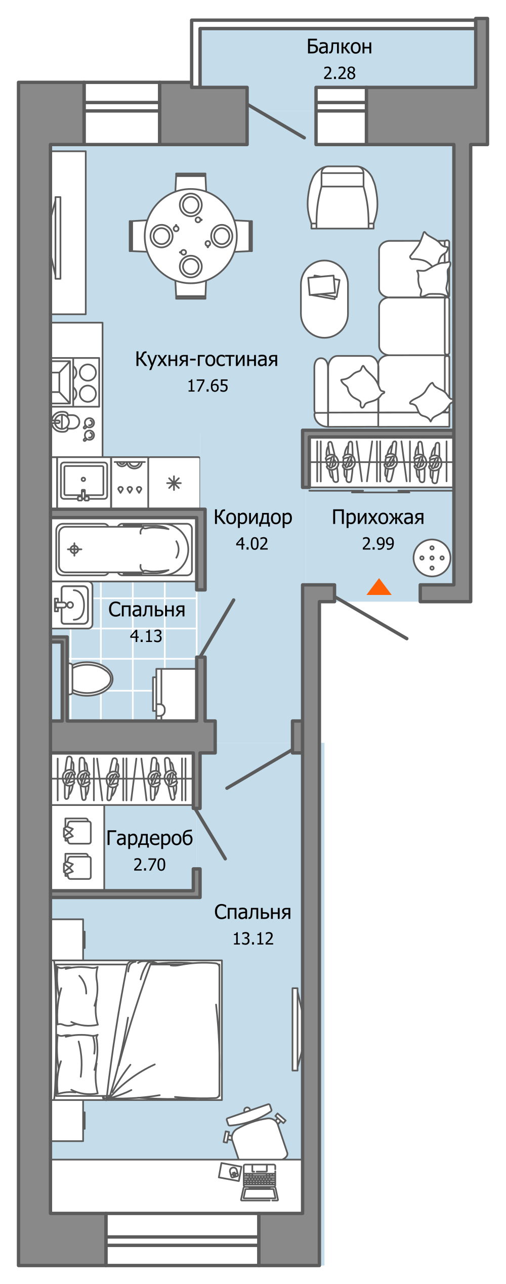 2-комнатная 45 м2 в ЖК Камаполис корпус null этаж 7