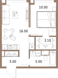 1-комнатная 39 м2 в ЖК Северный порт. Береговые кварталы корпус null этаж 11