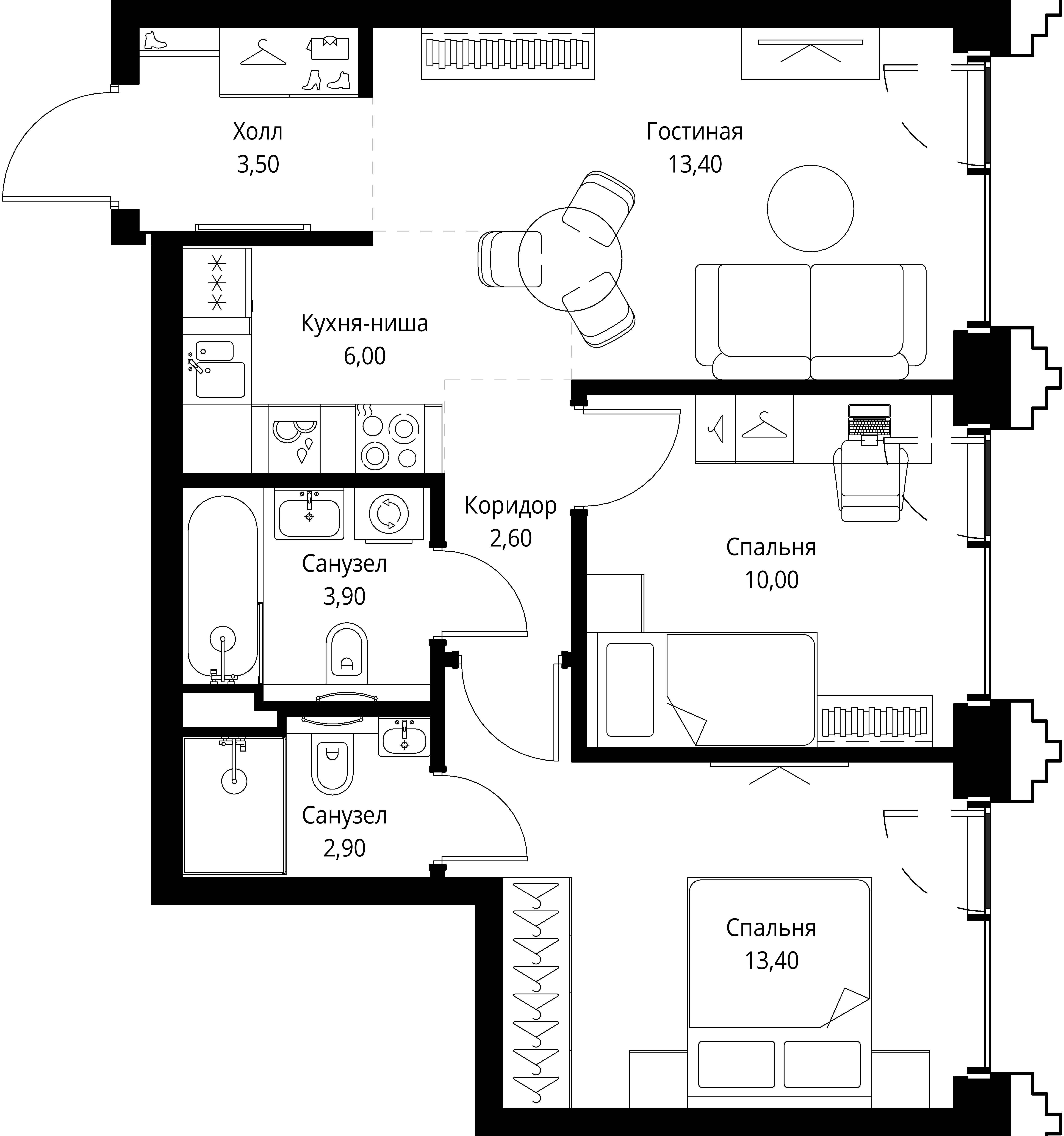 2-комнатная 56 м2 в ЖК СЕТ корпус null этаж 36