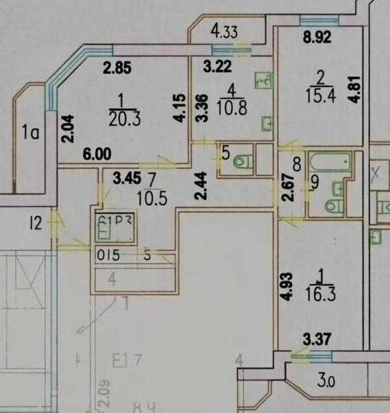 3-комнатная 85.2 м2 в ЖК undefined корпус null этаж 6