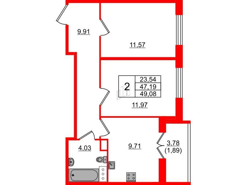 2-комнатная 49 м2 в ЖК Сертолово Парк корпус null этаж 7