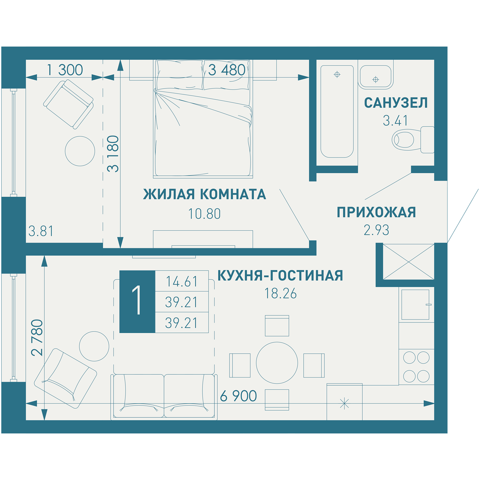 1-комнатная 40 м2 в ЖК ИНАЧЕ в Молодежном корпус null этаж 2