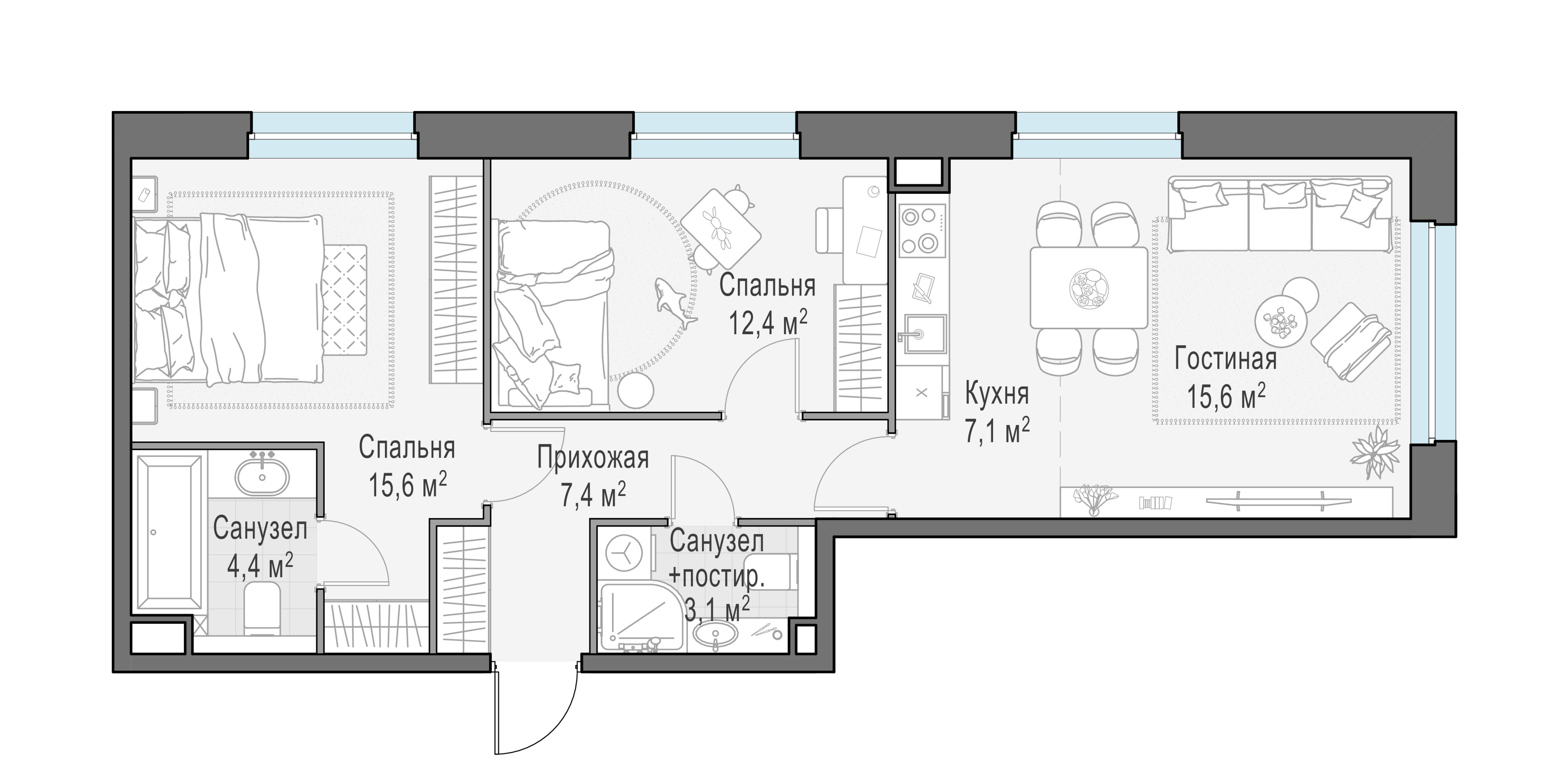 3-комнатная 65 м2 в ЖК Жилые кварталы «Белый Град» корпус null этаж 10