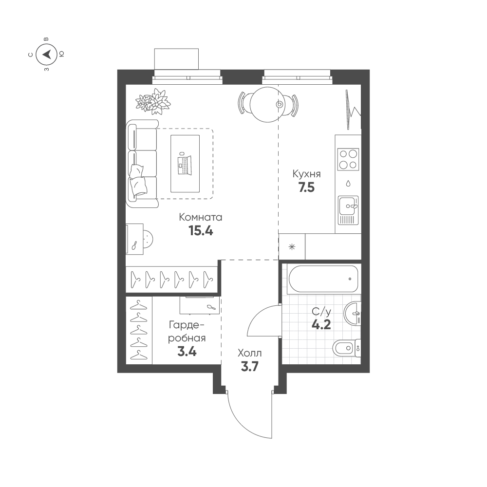 1-комнатная 34 м2 в ЖК Ягодное Река Парк корпус null этаж 1