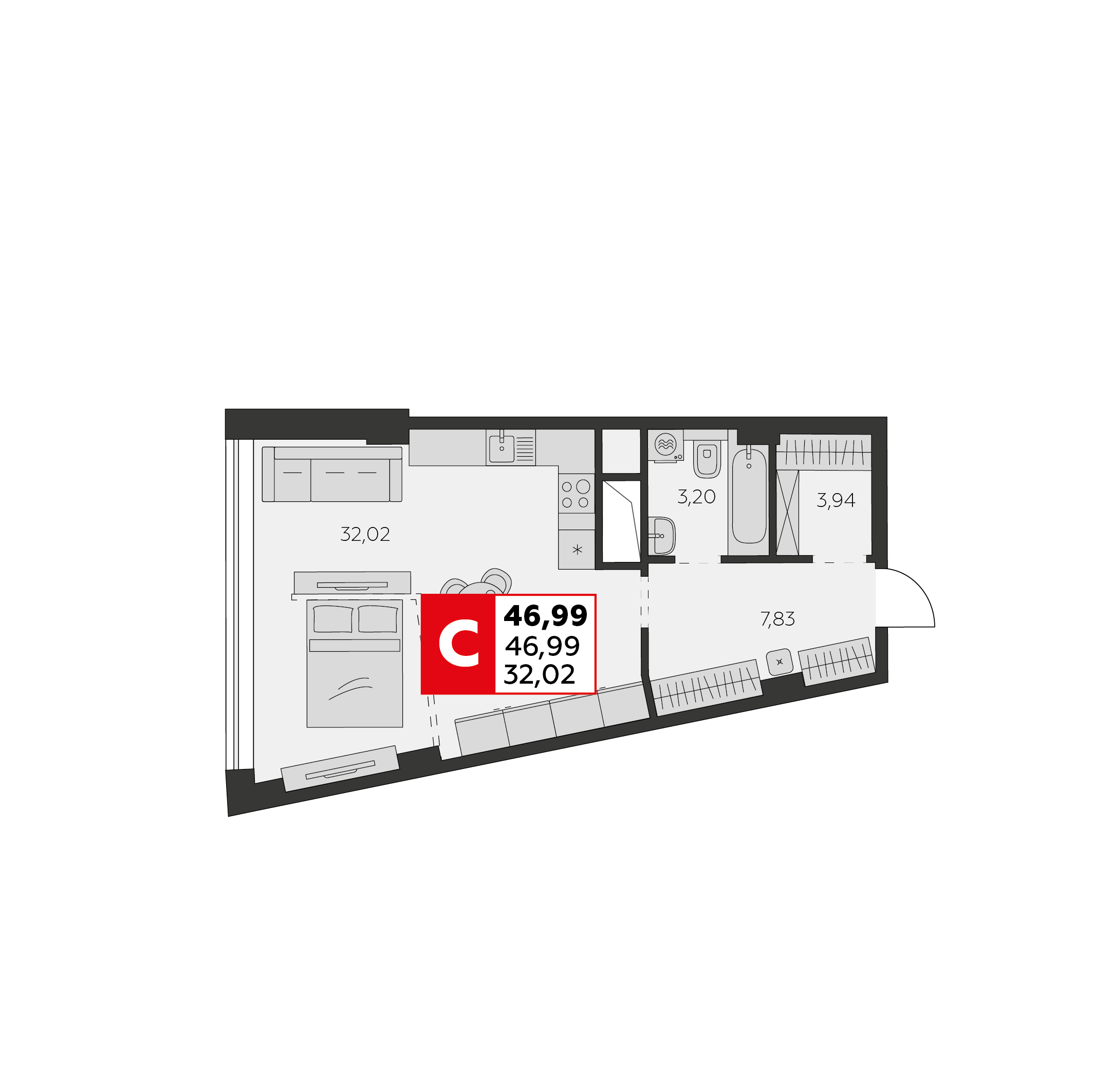 Студия 46 м2 в ЖК Высотка корпус null этаж 14