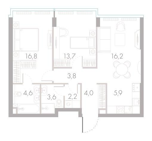3-комнатная 71 м2 в ЖК River Park Towers Кутузовский корпус null этаж 29