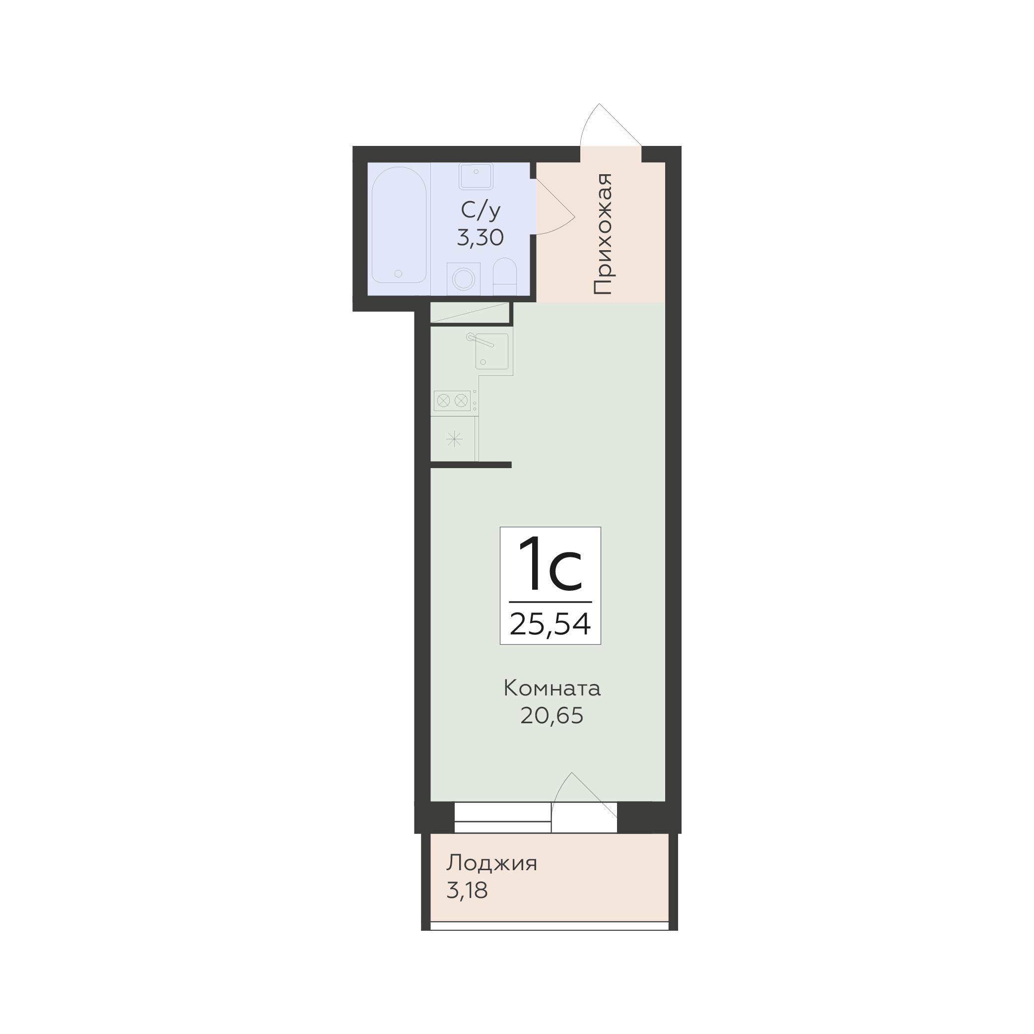 1-комнатная 25 м2 в ЖК Авиапарк корпус null этаж 18