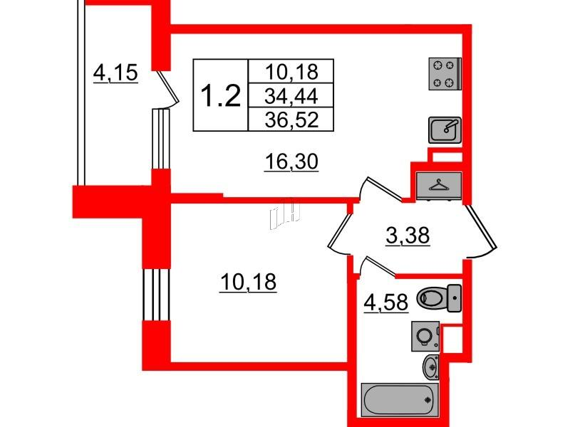 1-комнатная 34 м2 в ЖК Бионика Заповедная корпус null этаж 1