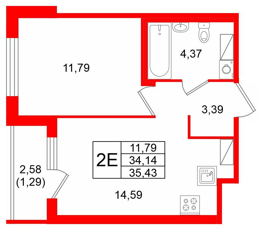 1-комнатная 35 м2 в ЖК Квартал Заречье корпус null этаж 3