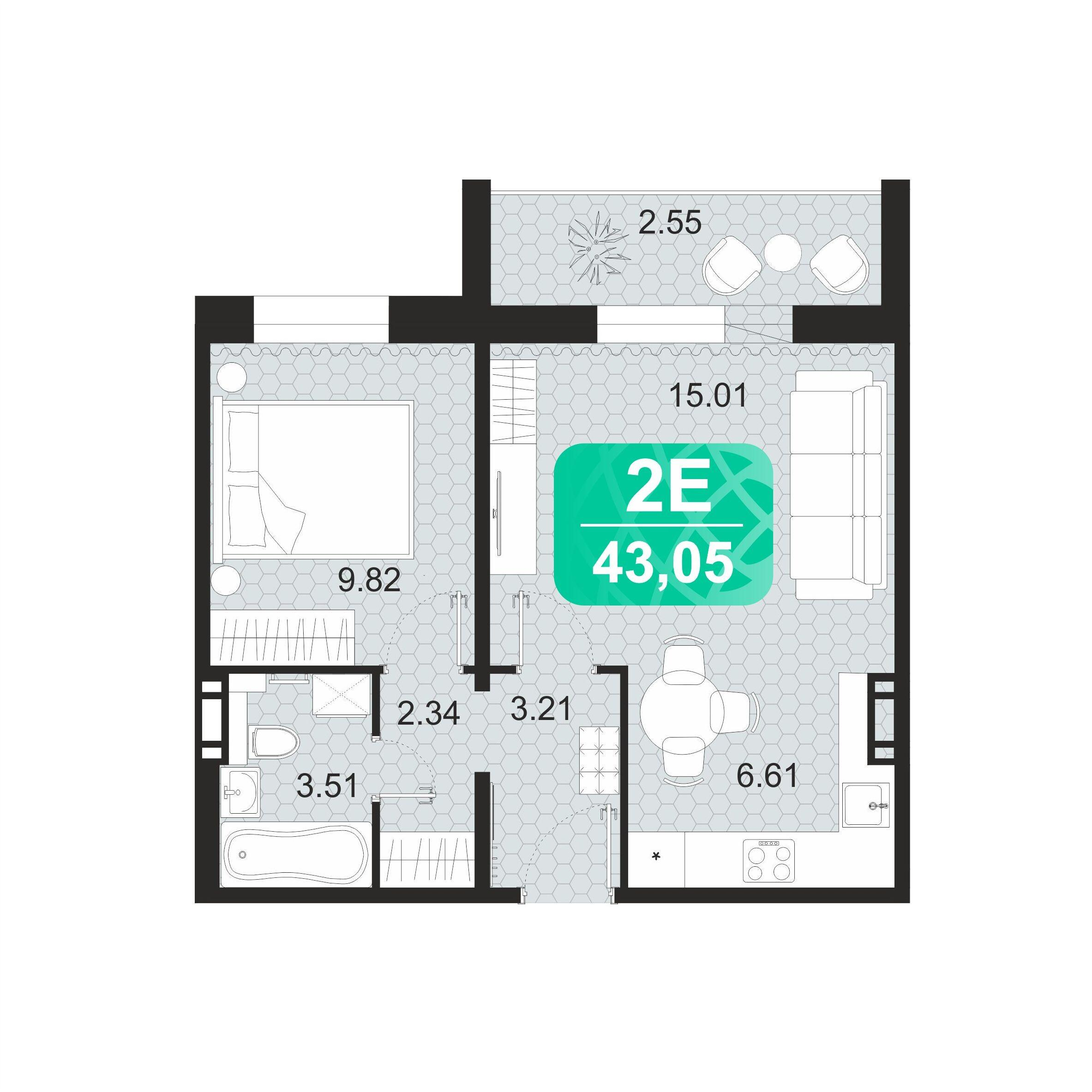 2-комнатная 43 м2 в ЖК Серебряный бор корпус null этаж 7