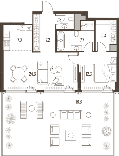 2-комнатная 85 м2 в ЖК High Life корпус null этаж 2