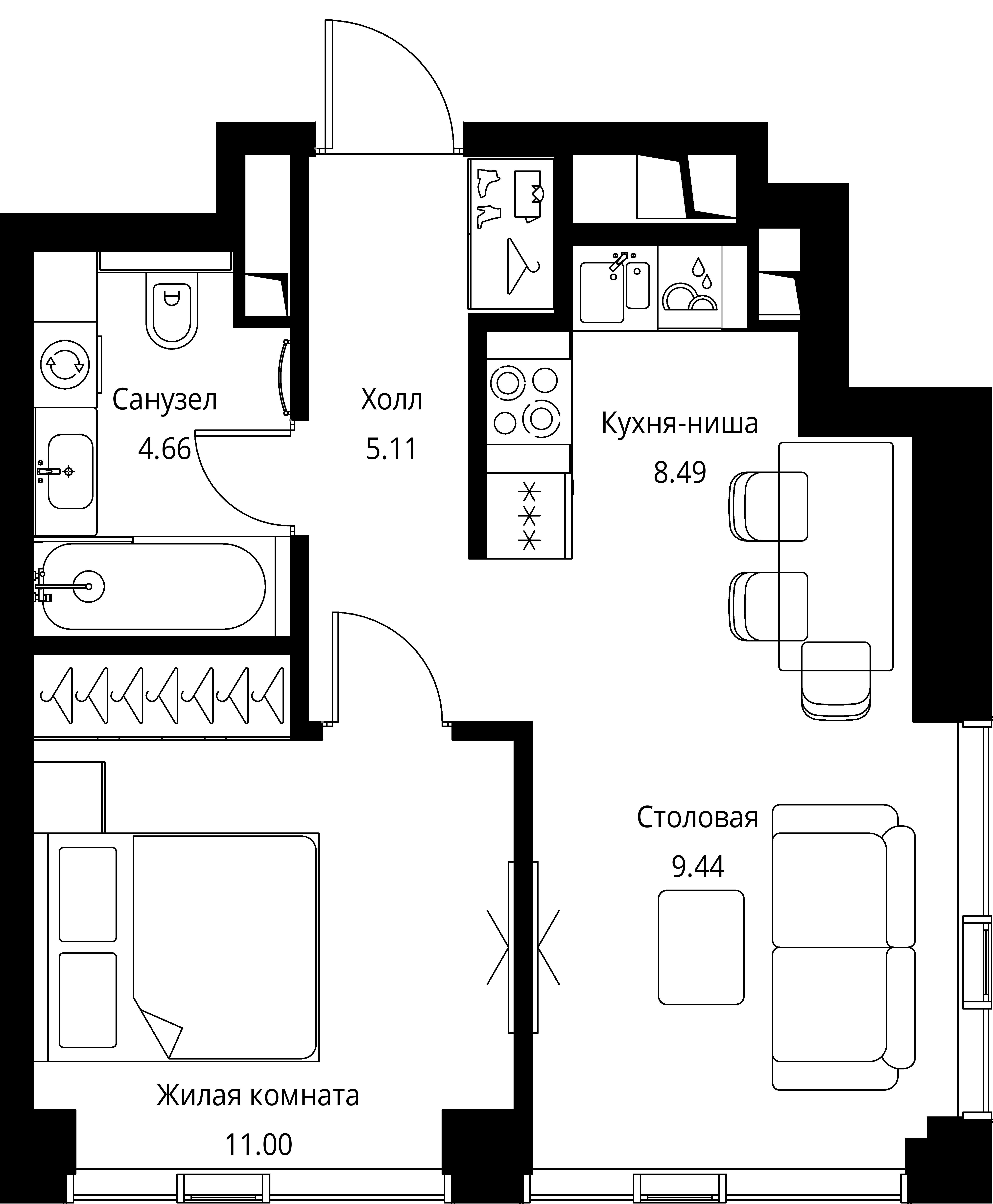 1-комнатная 38 м2 в ЖК CITY BAY корпус null этаж 23