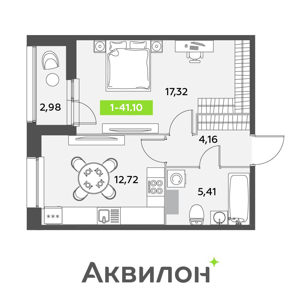 1-комнатная 42 м2 в ЖК Аквилон Ливз корпус null этаж 3
