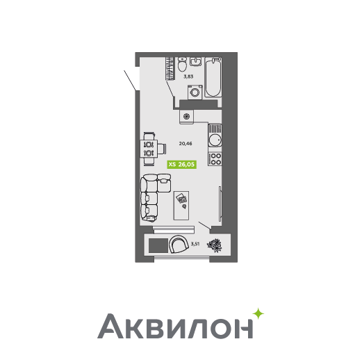 Студия 26 м2 в ЖК Аквилон CITY Towers корпус null этаж 16