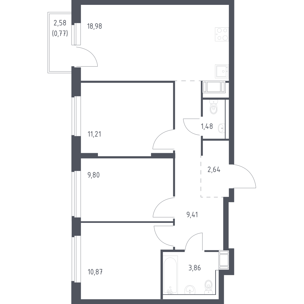 3-комнатная 69 м2 в ЖК Квартал Торики корпус null этаж 7