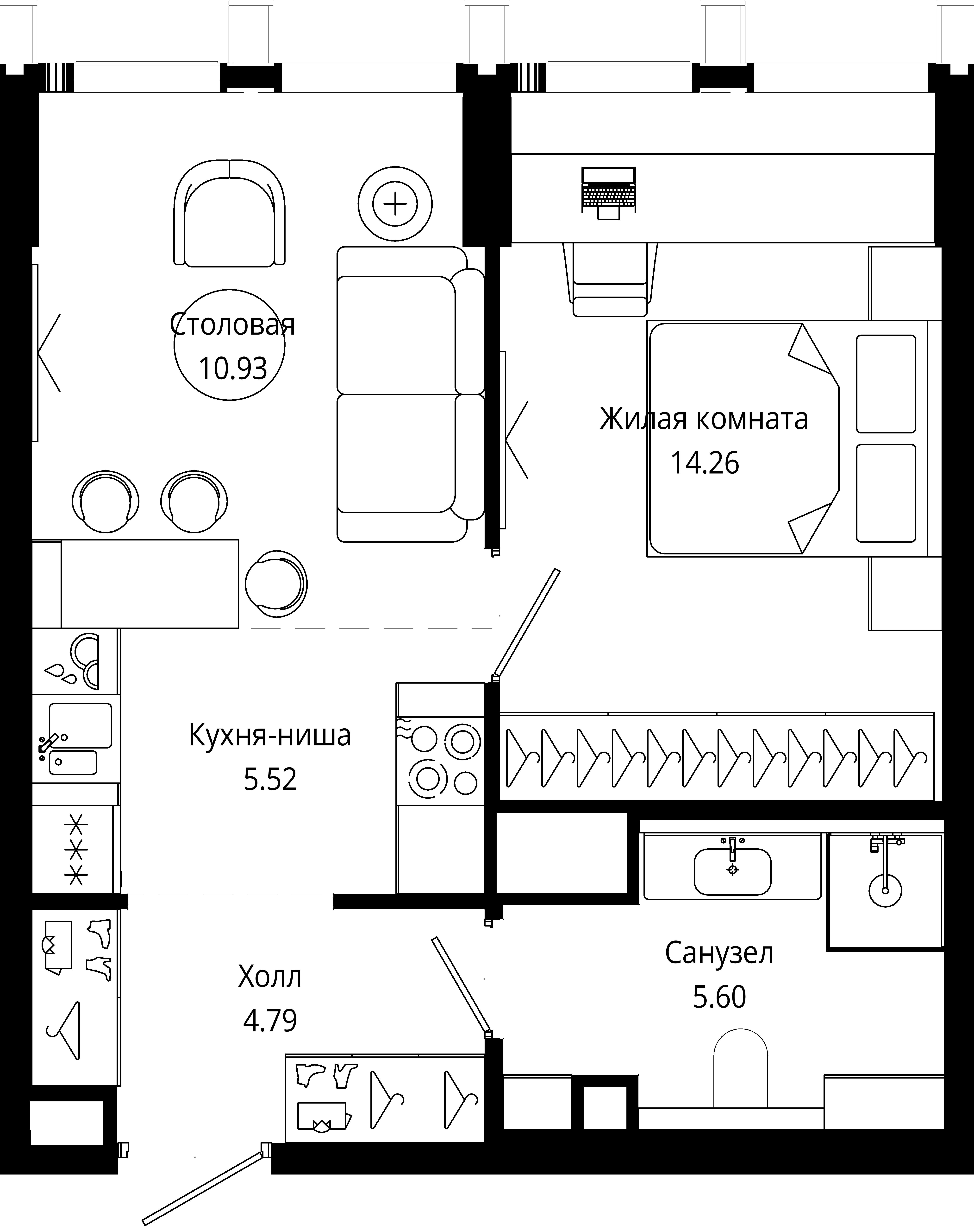 1-комнатная 41 м2 в ЖК МОД корпус null этаж 21