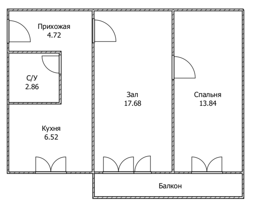 2-комнатная 45.6 м2 в ЖК undefined корпус null этаж 1