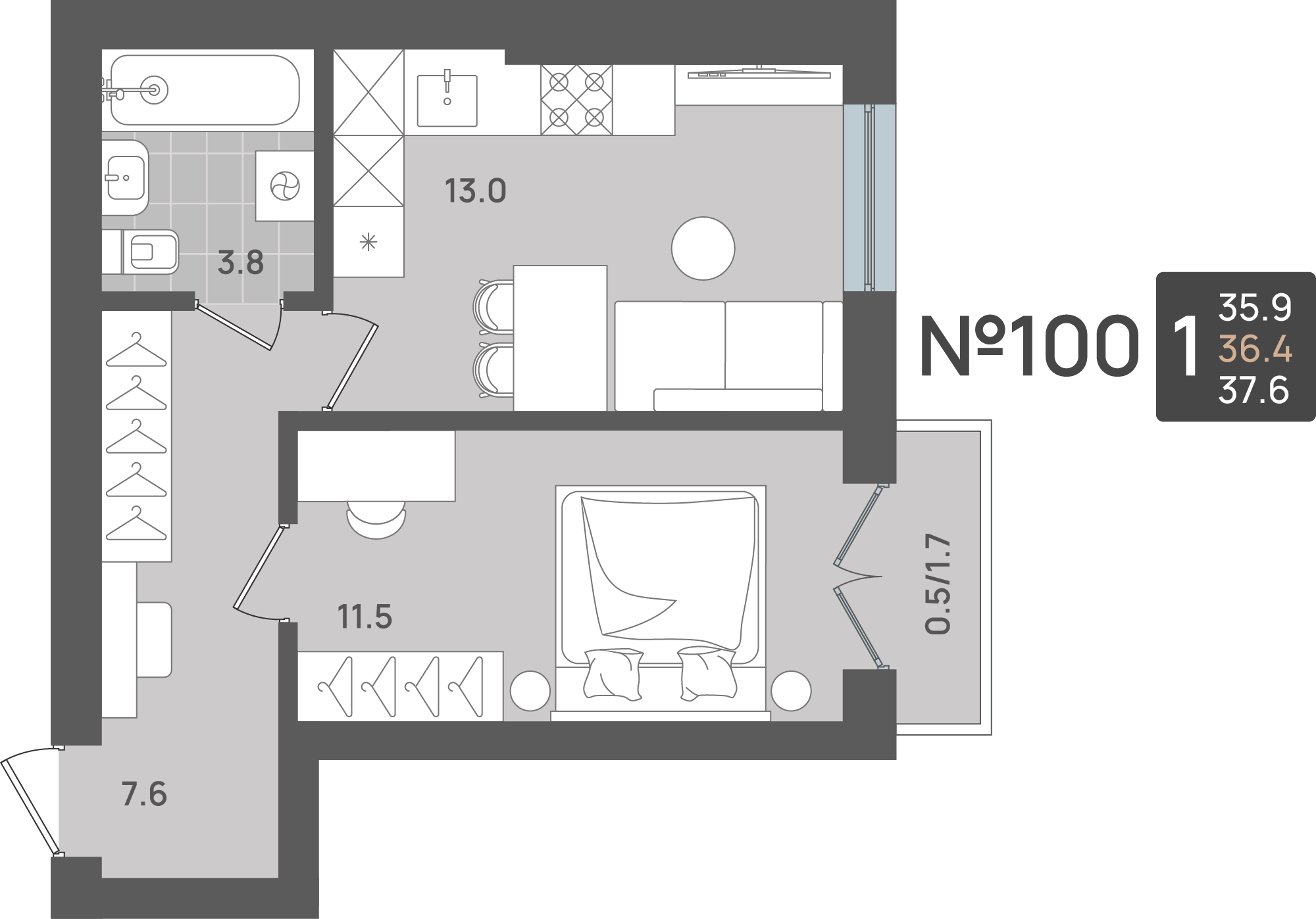 1-комнатная 36 м2 в ЖК Сальвадор корпус null этаж 4